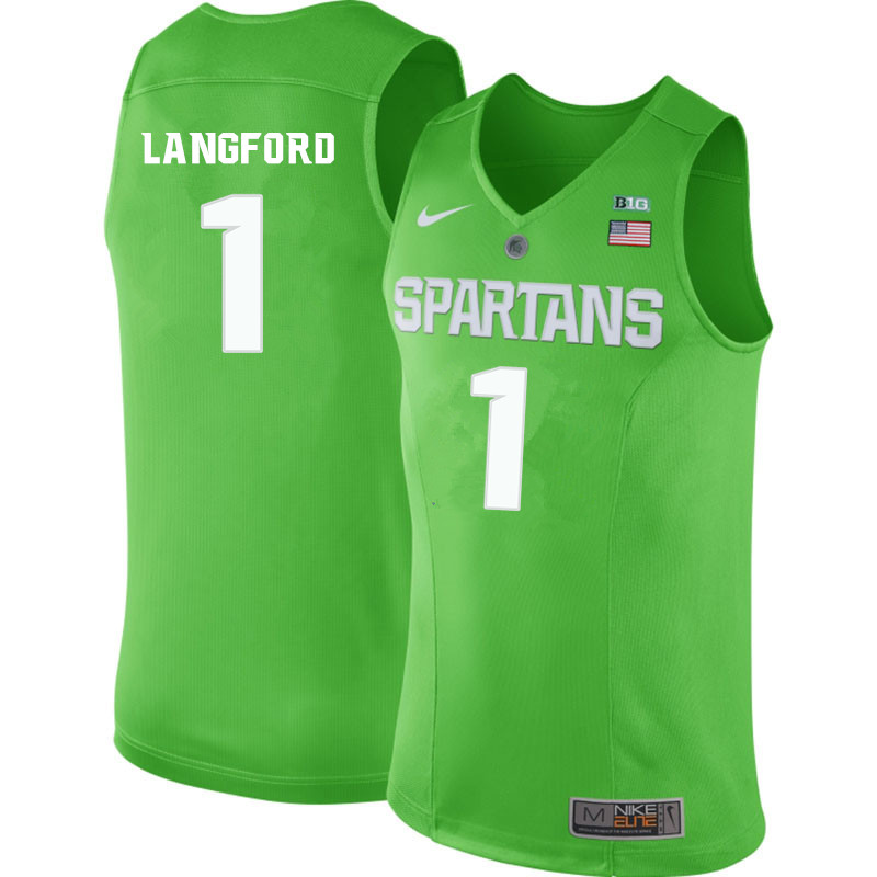Men Michigan State Spartans #1 Joshua Langford NCAA Nike Authentic Green College Stitched Basketball Jersey TO41G37AU